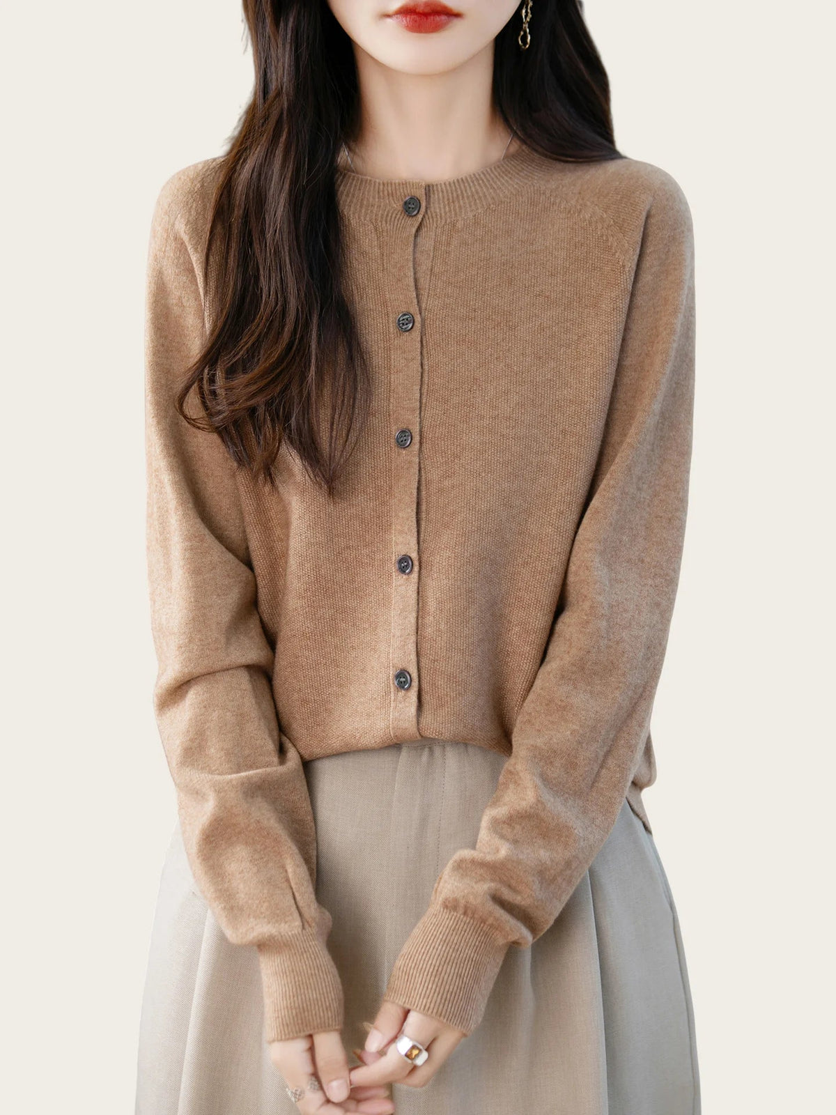 SaneShoppe-Cozy Merino Wool Knit Cardigan - Elegant Winter Sweater for Women