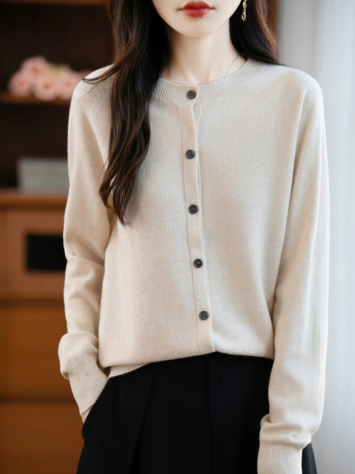 SaneShoppe-Cozy Merino Wool Knit Cardigan - Elegant Winter Sweater for Women