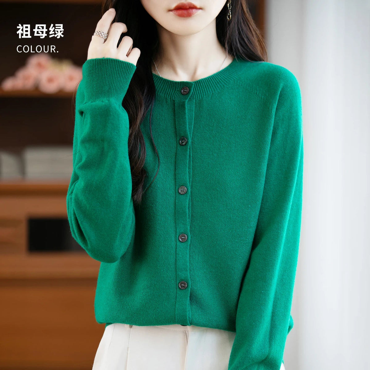 SaneShoppe-Cozy Merino Wool Knit Cardigan - Elegant Winter Sweater for Women