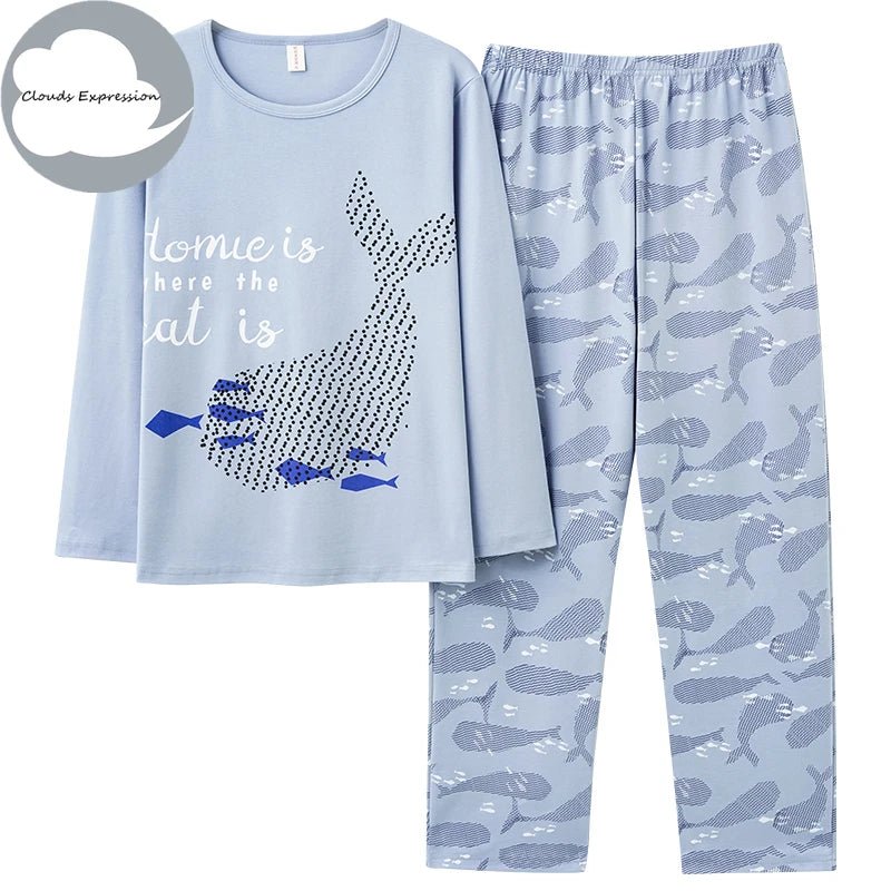 SaneShoppe - Clouds Expression Men's Striped Cotton Pajama Set 4XL 5XL