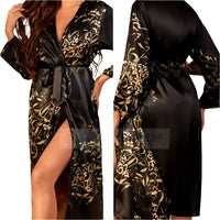SaneShoppe - Female Four - Piece Set Loungewear: Sexy Print Cherry Satin Bathrobe Nightgown.