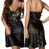 SaneShoppe - Female Four - Piece Set Loungewear: Sexy Print Cherry Satin Bathrobe Nightgown.