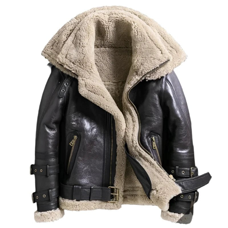 SaneShoppe - Genuine Sheepskin Jackets for Men and Women 2025 Winter Double Collar Coats with Real Fur