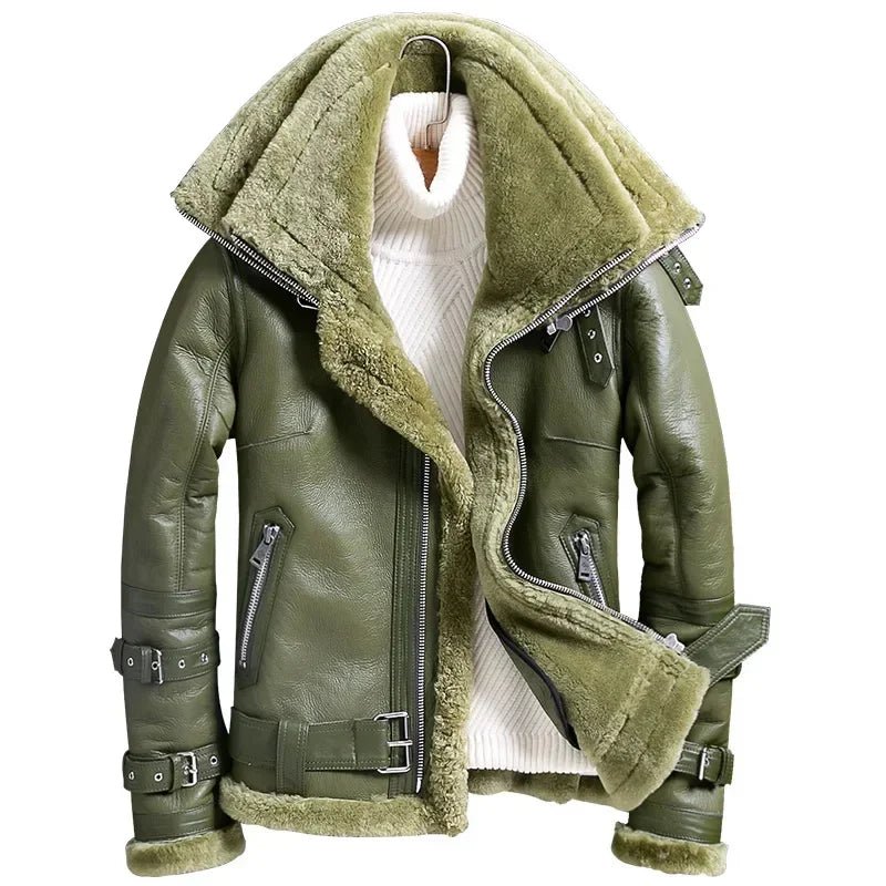 SaneShoppe Genuine Sheepskin Jackets for Men and Women 2025 Winter Double Collar Coats with Real Fur