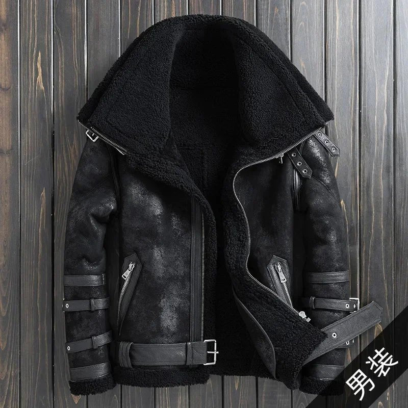 SaneShoppe - Genuine Sheepskin Jackets for Men and Women 2025 Winter Double Collar Coats with Real Fur