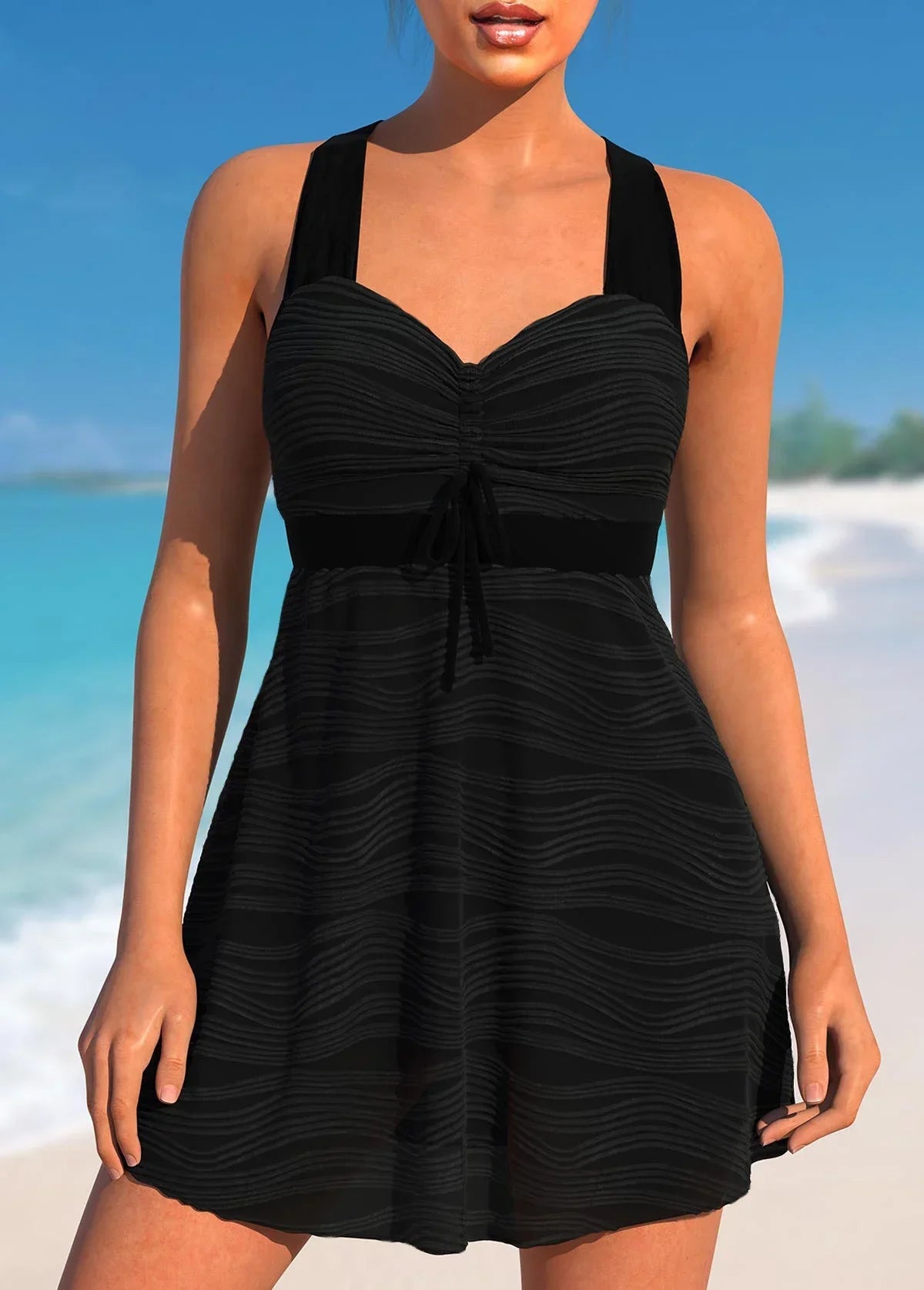 SaneShoppe - Glittery Beam Triangle Tankini Swimsuit with Matching Shorts