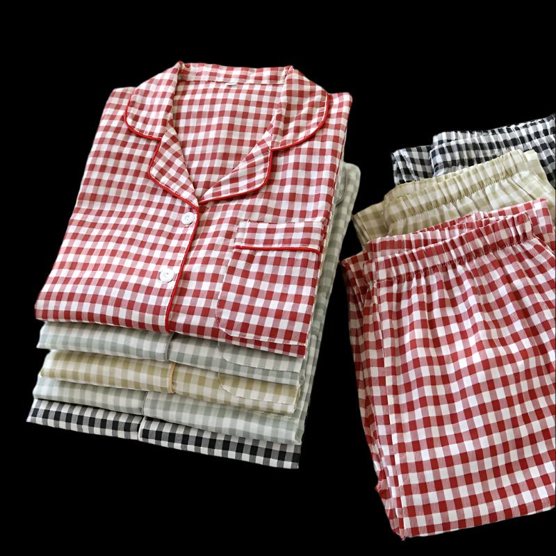 SaneShoppe - Japanese Plaid Cotton Pajama Set for Couples - Spring/Summer