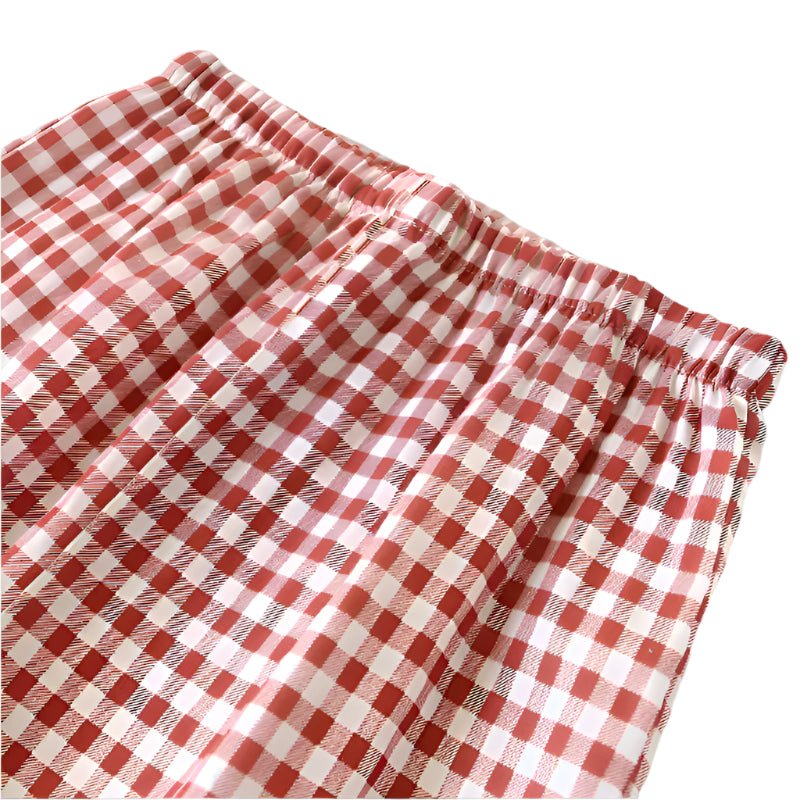 SaneShoppe Japanese Plaid Cotton Pajama Set for Couples - Spring/Summer