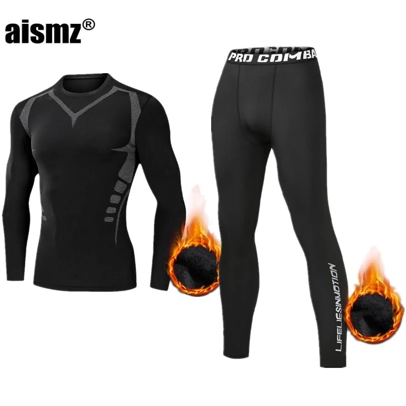 SaneShoppe - Men Compression Fitness Fleece Man Sport First Layer Underwear Set Second Thermal Men's Skin Long Johns