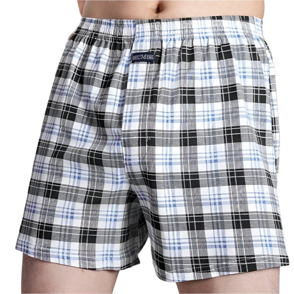 SaneShoppe - Men's 100% Cotton Boxer Shorts, High Waist, Casual Plaid, Plus Size (M - 3XL)