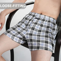 SaneShoppe - Men's 100% Cotton Boxer Shorts, High Waist, Casual Plaid, Plus Size (M - 3XL)
