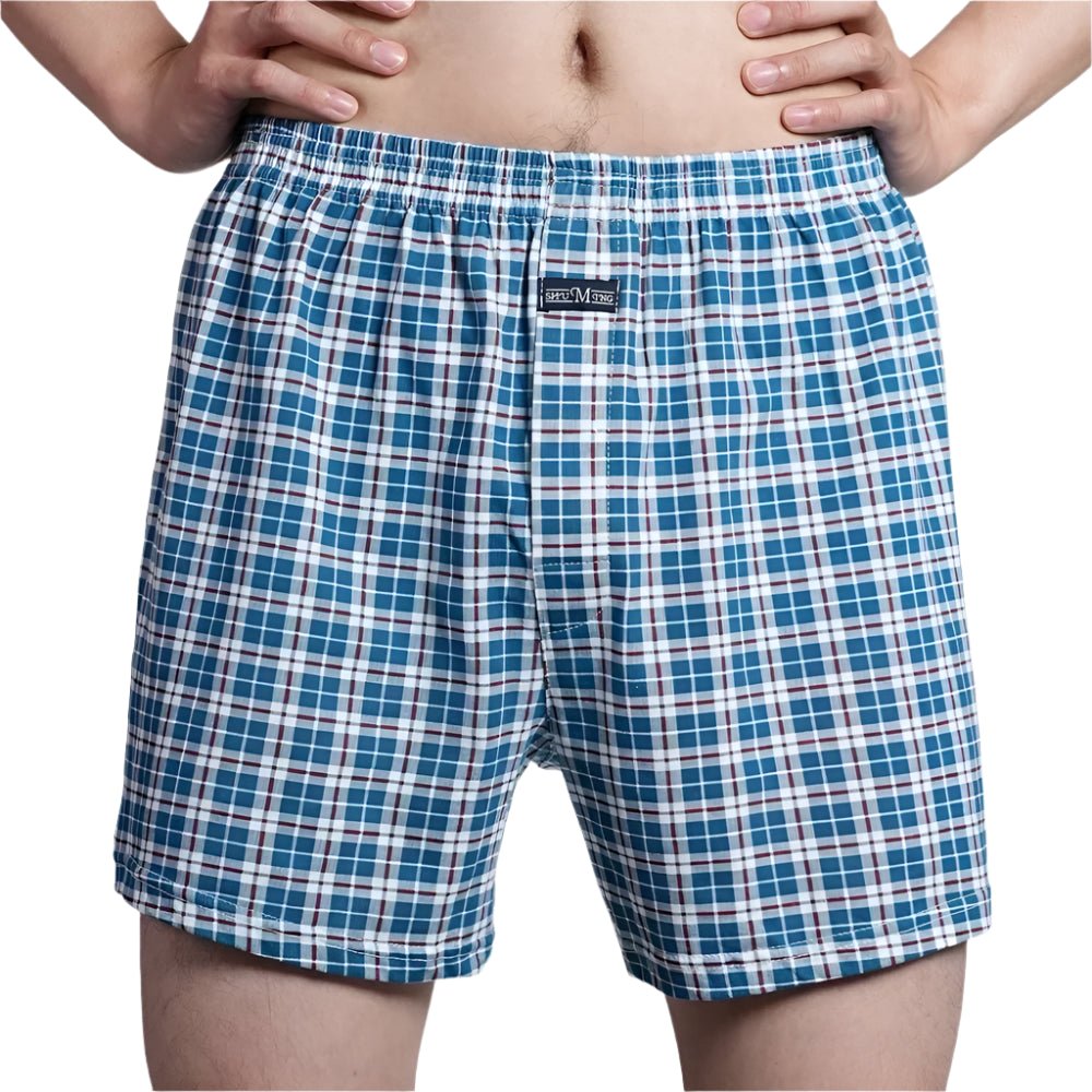SaneShoppe - Men's 100% Cotton Boxer Shorts, High Waist, Casual Plaid, Plus Size (M - 3XL)