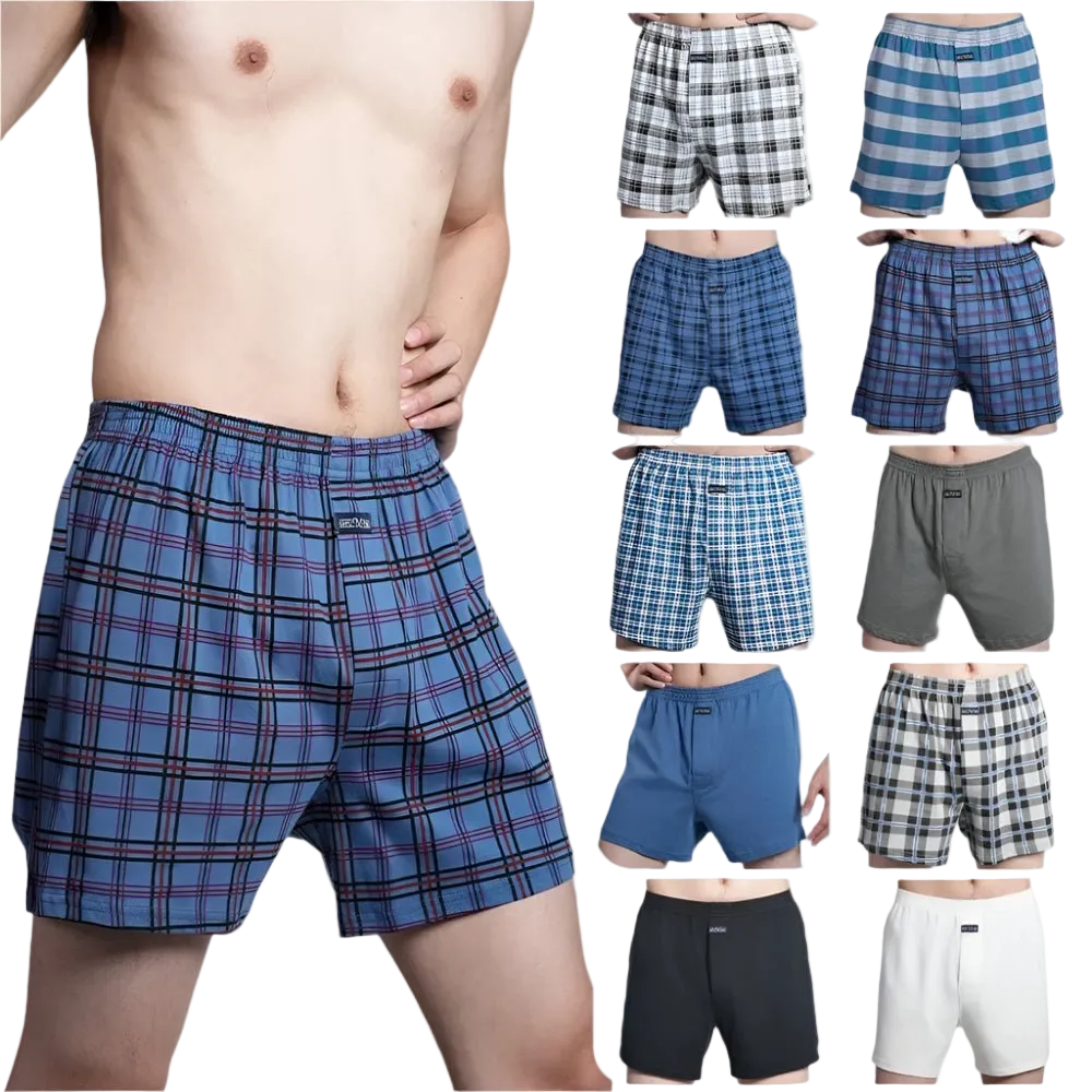 SaneShoppe - Men's 100% Cotton Boxer Shorts, High Waist, Casual Plaid, Plus Size (M - 3XL)