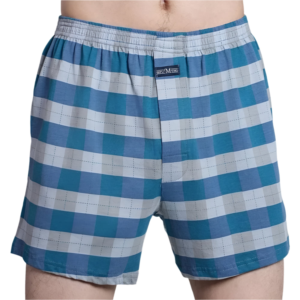 SaneShoppe - Men's High Waist Cotton Boxer Shorts, Casual Plaid Pajama Bottoms, Plus Size M - 3XL.