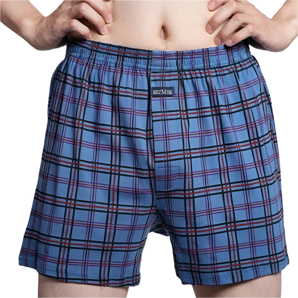 SaneShoppe - Men's High Waist Cotton Boxer Shorts, Casual Plaid Pajama Bottoms, Plus Size M - 3XL.