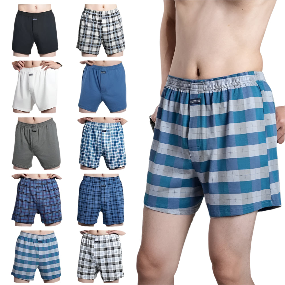 SaneShoppe - Men's High Waist Cotton Boxer Shorts, Casual Plaid Pajama Bottoms, Plus Size M - 3XL.