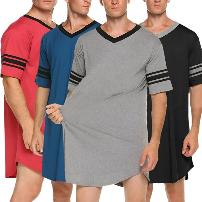 SaneShoppe - Men's Loungewear: Summer T-shirt, Striped Sleep Dress, Bathrobe.