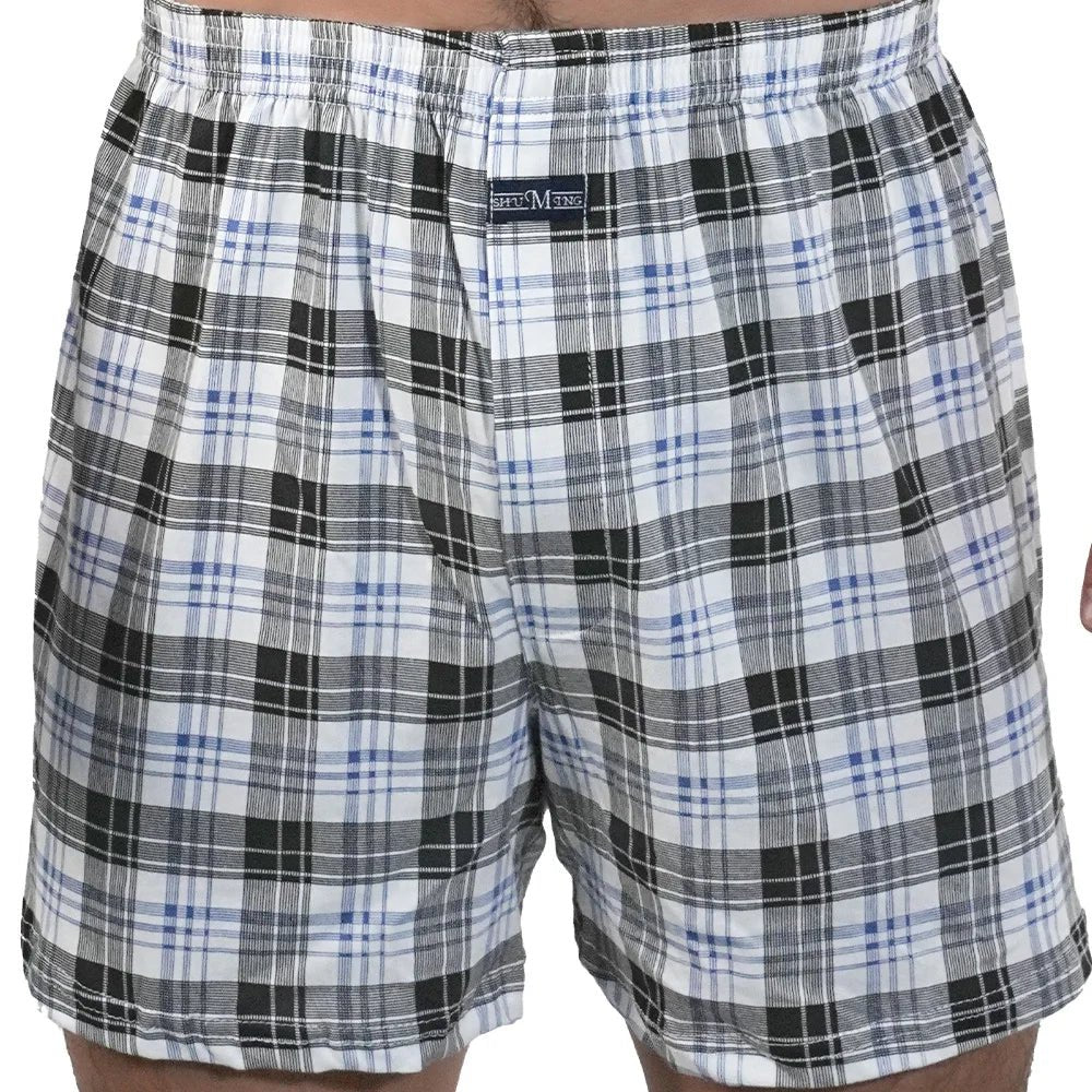 SaneShoppe Men's Plaid Cotton Pajama Bottoms - High Waist, Plus Size Boxers for Home Wear