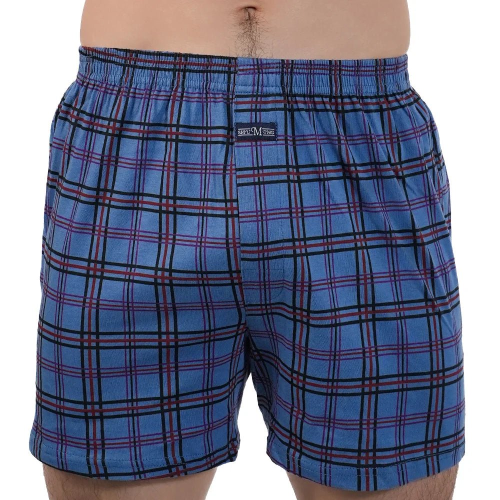 SaneShoppe - Men's Plaid Cotton Pajama Bottoms - High Waist, Plus Size Boxers for Home Wear