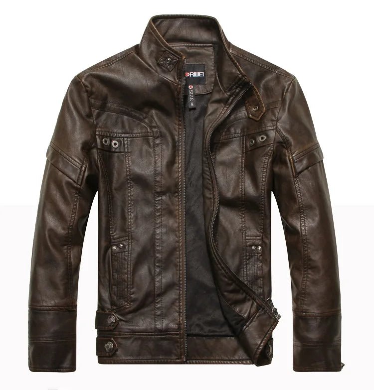 SaneShoppe - Men's PU Leather Jacket Cotton Coat for Motorcycle Autumn Winter Fleece Lining Casual Style