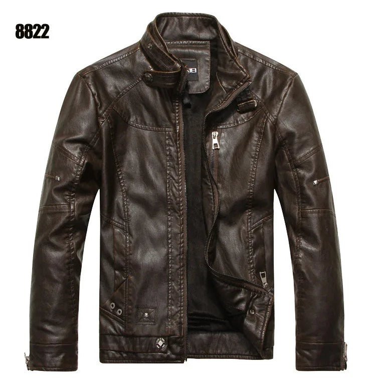 SaneShoppe - Men's PU Leather Jacket Cotton Coat for Motorcycle Autumn Winter Fleece Lining Casual Style