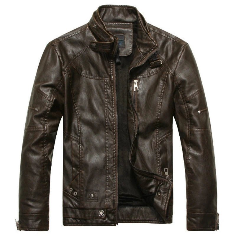 SaneShoppe - Men's PU Leather Jacket Cotton Coat for Motorcycle Autumn Winter Fleece Lining Casual Style