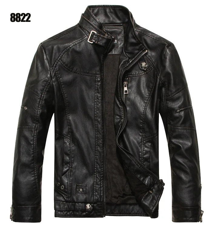 SaneShoppe - Men's PU Leather Jacket Cotton Coat for Motorcycle Autumn Winter Fleece Lining Casual Style