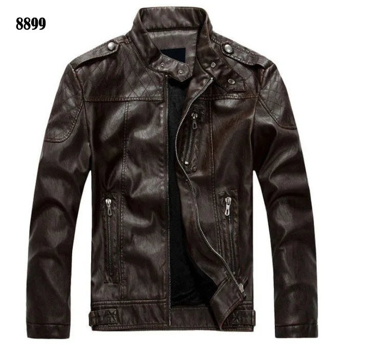 SaneShoppe - Men's PU Leather Jacket Cotton Coat for Motorcycle Autumn Winter Fleece Lining Casual Style