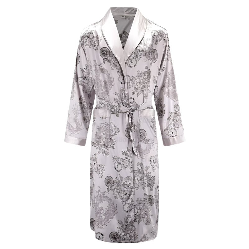 SaneShoppe - Men's Satin Pajama Set: Ice Silk Shirt & Pants Long Sleeve Bathrobe with Pocket