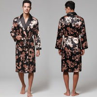 SaneShoppe - Men's Satin Pajama Set: Ice Silk Shirt & Pants Long Sleeve Bathrobe with Pocket