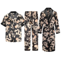 SaneShoppe - Men's Satin Pajama Set: Ice Silk Shirt & Pants Long Sleeve Bathrobe with Pocket