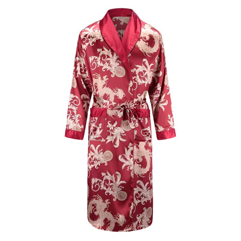 SaneShoppe - Men's Satin Pajama Set: Ice Silk Shirt & Pants Long Sleeve Bathrobe with Pocket