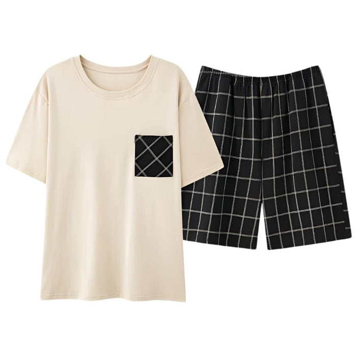 SaneShoppe - Men's Summer Faux Cotton Pyjama Set | Short Sleeve & Shorts