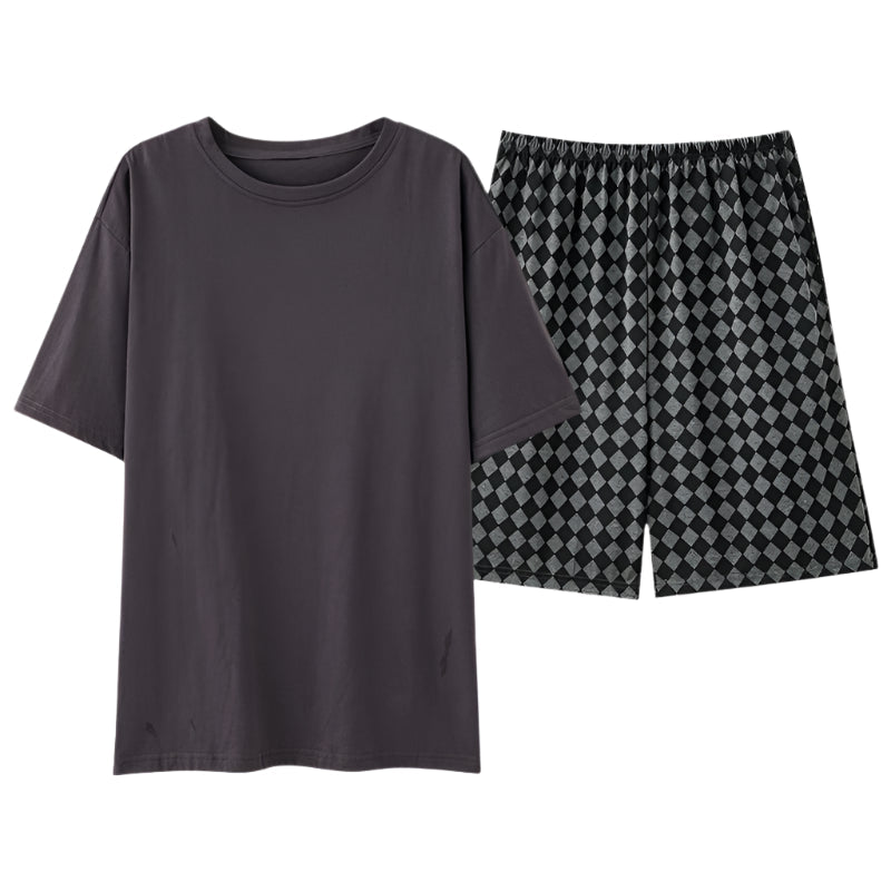 SaneShoppe Men's Summer Faux Cotton Pyjama Set | Short Sleeve & Shorts