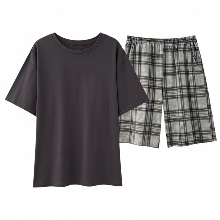 SaneShoppe - Men's Summer Faux Cotton Pyjama Set | Short Sleeve & Shorts
