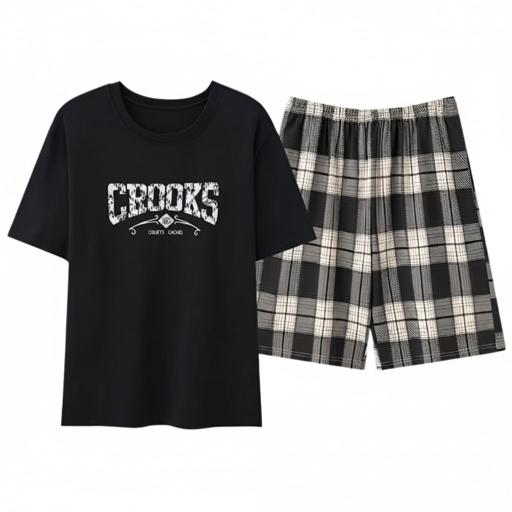 SaneShoppe Men's Summer Faux Cotton Pyjama Set | Short Sleeve & Shorts