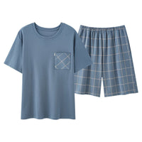 SaneShoppe - Men's Summer Faux Cotton Pyjama Set | Short Sleeve & Shorts