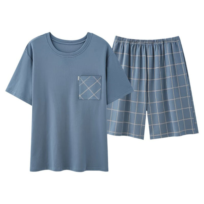 SaneShoppe - Men's Summer Faux Cotton Pyjama Set | Short Sleeve & Shorts