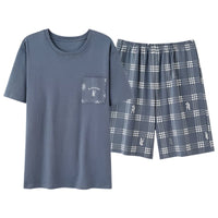 SaneShoppe - Men's Summer Faux Cotton Pyjama Set | Short Sleeve & Shorts