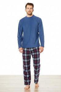 SaneShoppe - Men's Thermal Fleece Pyjama Set with Stylish Check Pants Soft Warm Loungewear PJs for Winter Perfect for Sleeping and Lounging