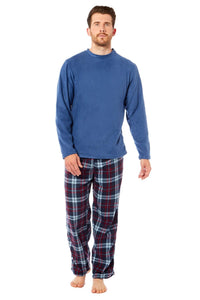 SaneShoppe - Men's Thermal Fleece Pyjama Set with Stylish Check Pants Soft Warm Loungewear PJs for Winter Perfect for Sleeping and Lounging