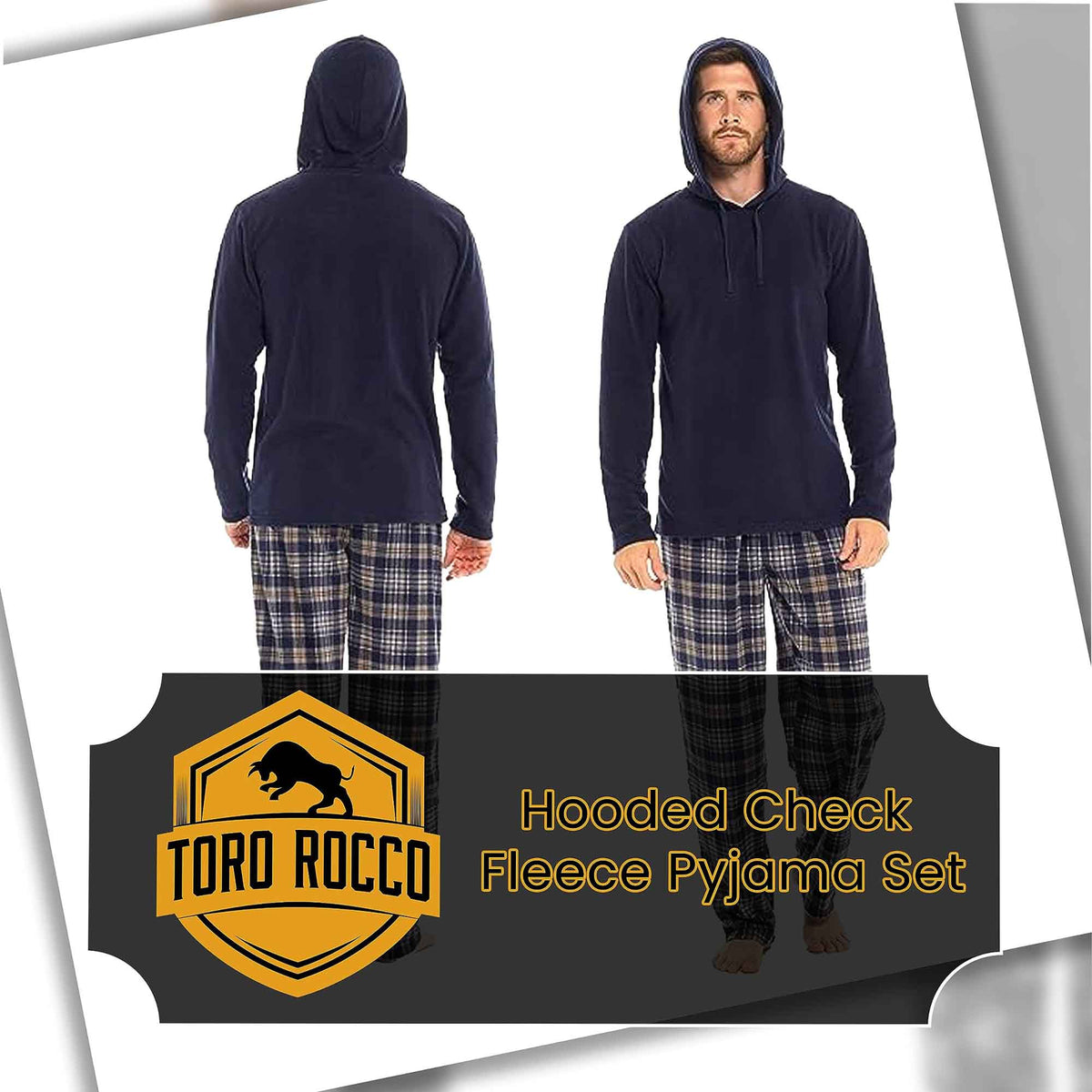 SaneShoppe - Men's Winter Hooded Check Fleece Pyjama Set Warm Cozy Nightwear with Stylish Check Bottoms