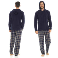 SaneShoppe - Men's Winter Hooded Check Fleece Pyjama Set Warm Cozy Nightwear with Stylish Check Bottoms