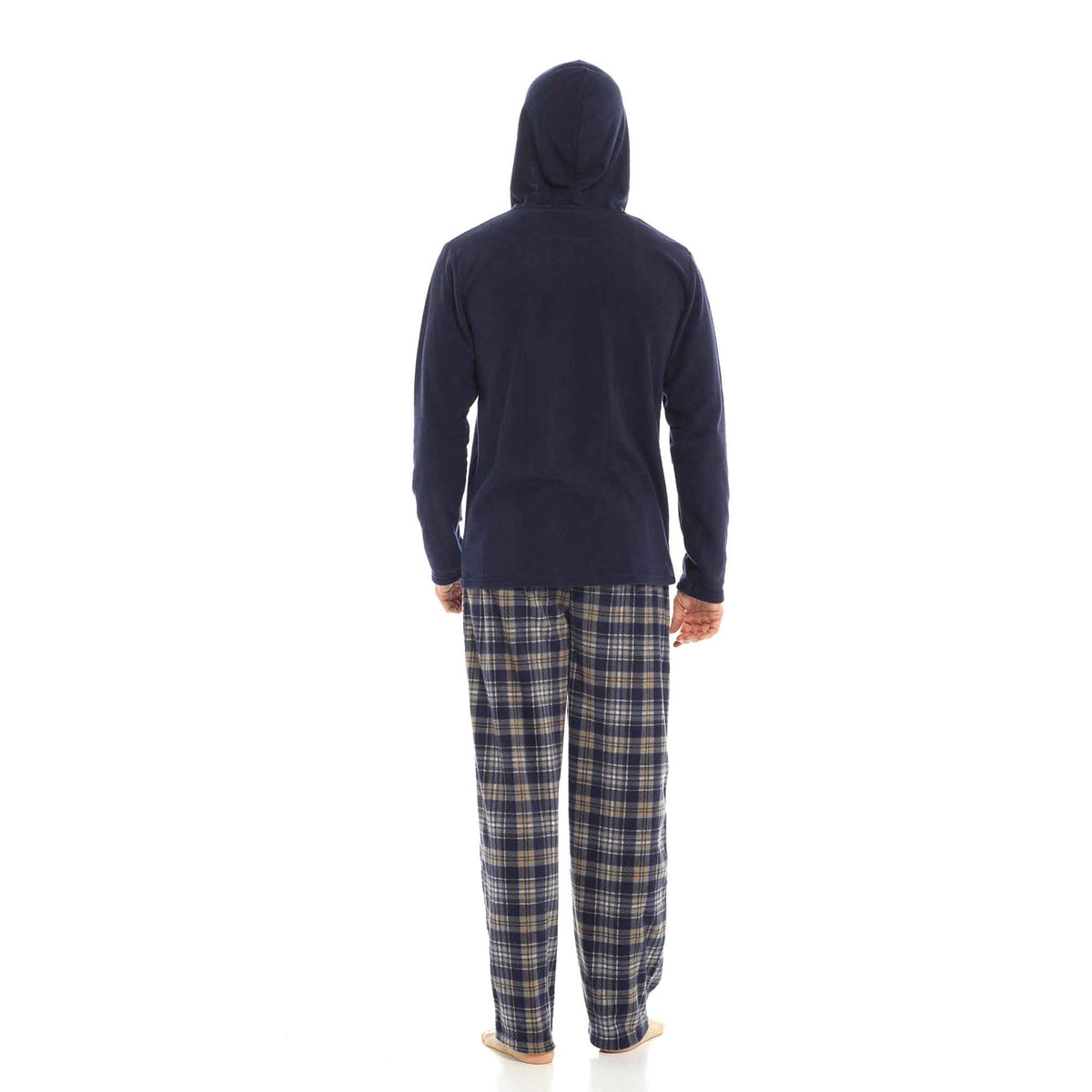 SaneShoppe - Men's Winter Hooded Check Fleece Pyjama Set Warm Cozy Nightwear with Stylish Check Bottoms
