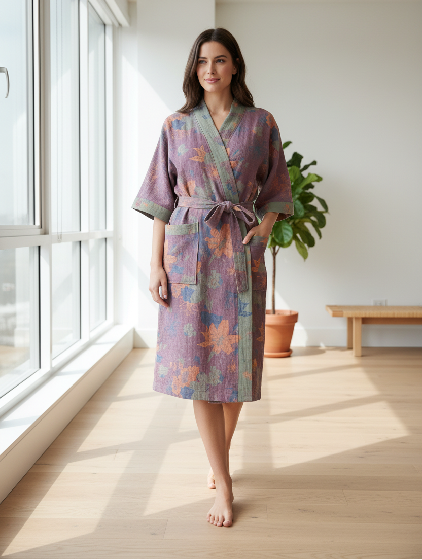 SaneShoppe - Cotton Kimono Robes for Couples - Absorbent & Quick Drying