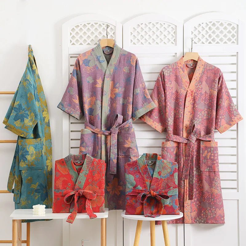 SaneShoppe - Cotton Kimono Robes for Couples - Absorbent & Quick Drying