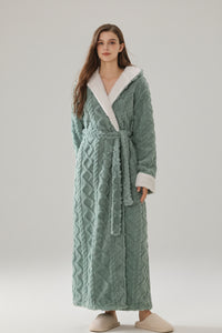 SaneShoppe - Warm Hooded Flannel Robe Men's Lounge Wear Kimono Gown