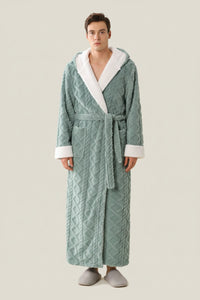 SaneShoppe - Warm Hooded Flannel Robe Men's Lounge Wear Kimono Gown
