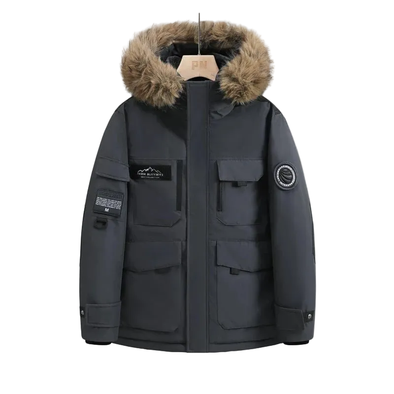 SaneShoppe-Waterproof Winter Down Jacket with Hood, Fur Collar - Men/Women Warm Coat