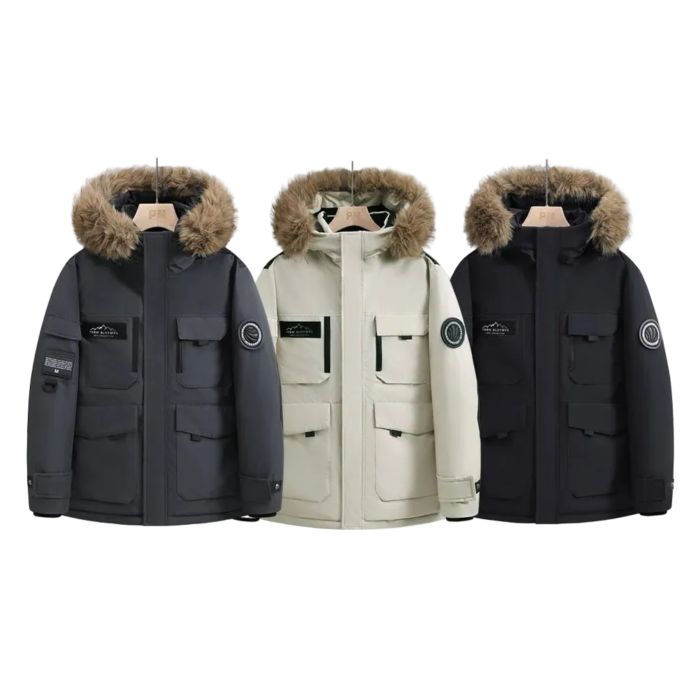 SaneShoppe-Waterproof Winter Down Jacket with Hood, Fur Collar - Men/Women Warm Coat